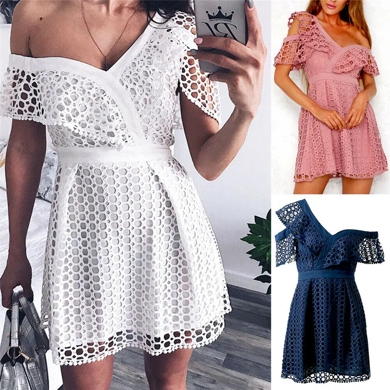 Мода 2019 г. для женщин Лето Boho выдалбливают одно плечо высота талии тонкий мини
