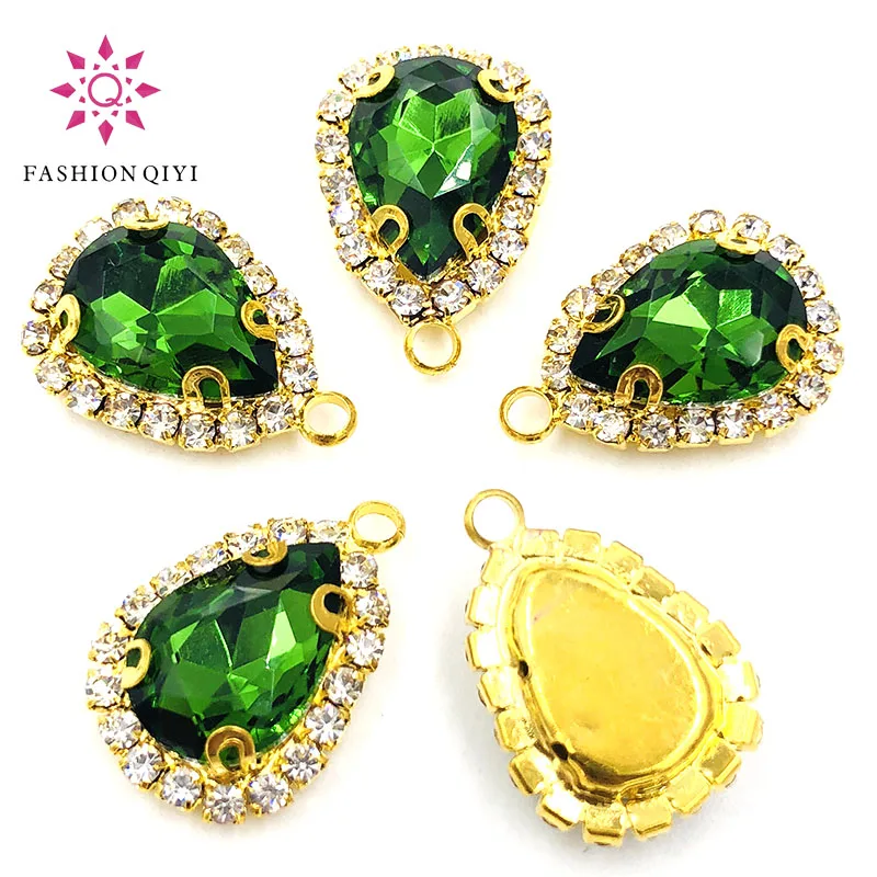 10 шт./упаковка 10x14mmgold днище трава зеленая слеза одно отверстие кристаллическая Кнопка Высокое качество пришить стразы diyClothing/одежда