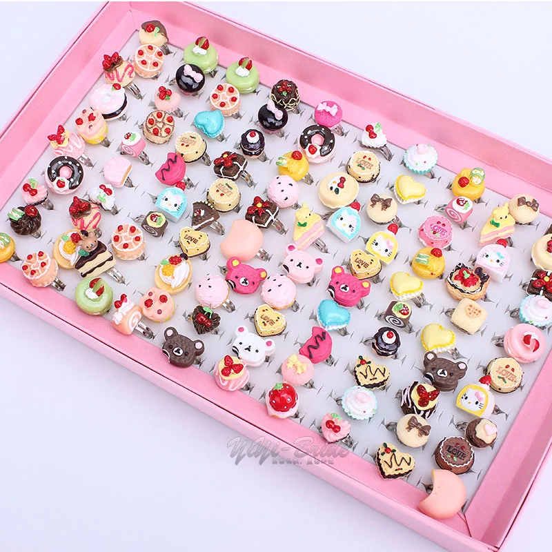 Оптовая продажа 100 шт. в партии разноцветные Мультяшные кольца с посеребренным