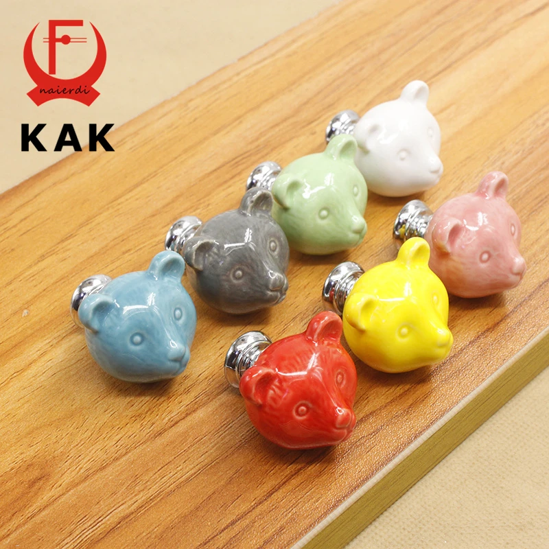 KAK керамические ручки для ящиков с медведем 3D Мультяшные шкафа буфета Необычные 7
