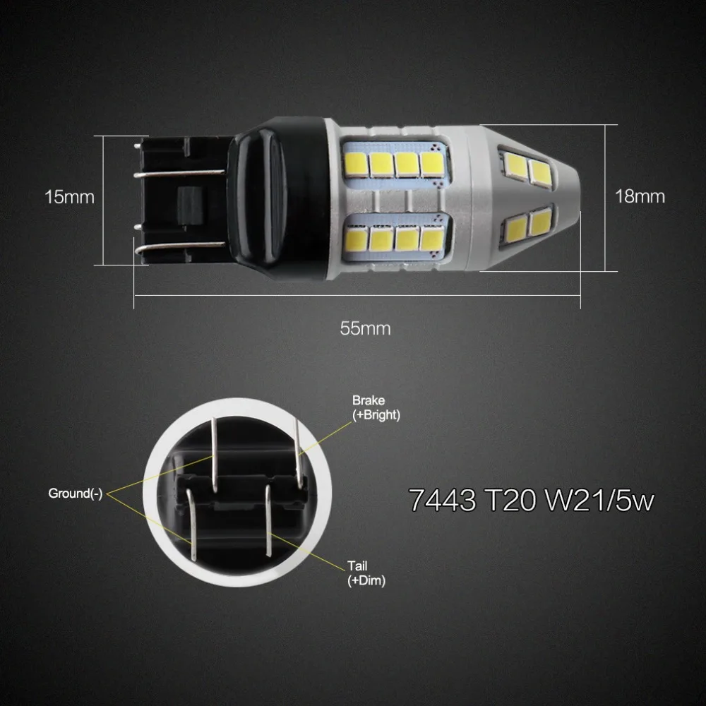 2 шт. T20 LED 7443 W21/5 W WY21W лампы тормоза заднего хода парковочные задние фары DRL