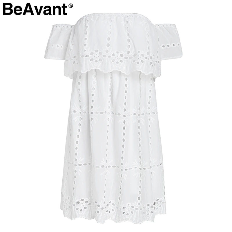 Beavant 2018 с открытыми плечами сексуальное платье Весна Женщины выдалбливают Белое