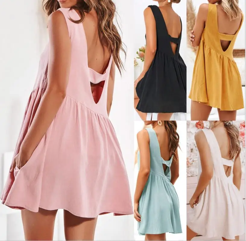 Женское платье в стиле бохо однотонное на бретельках летнее пляжное ампир для