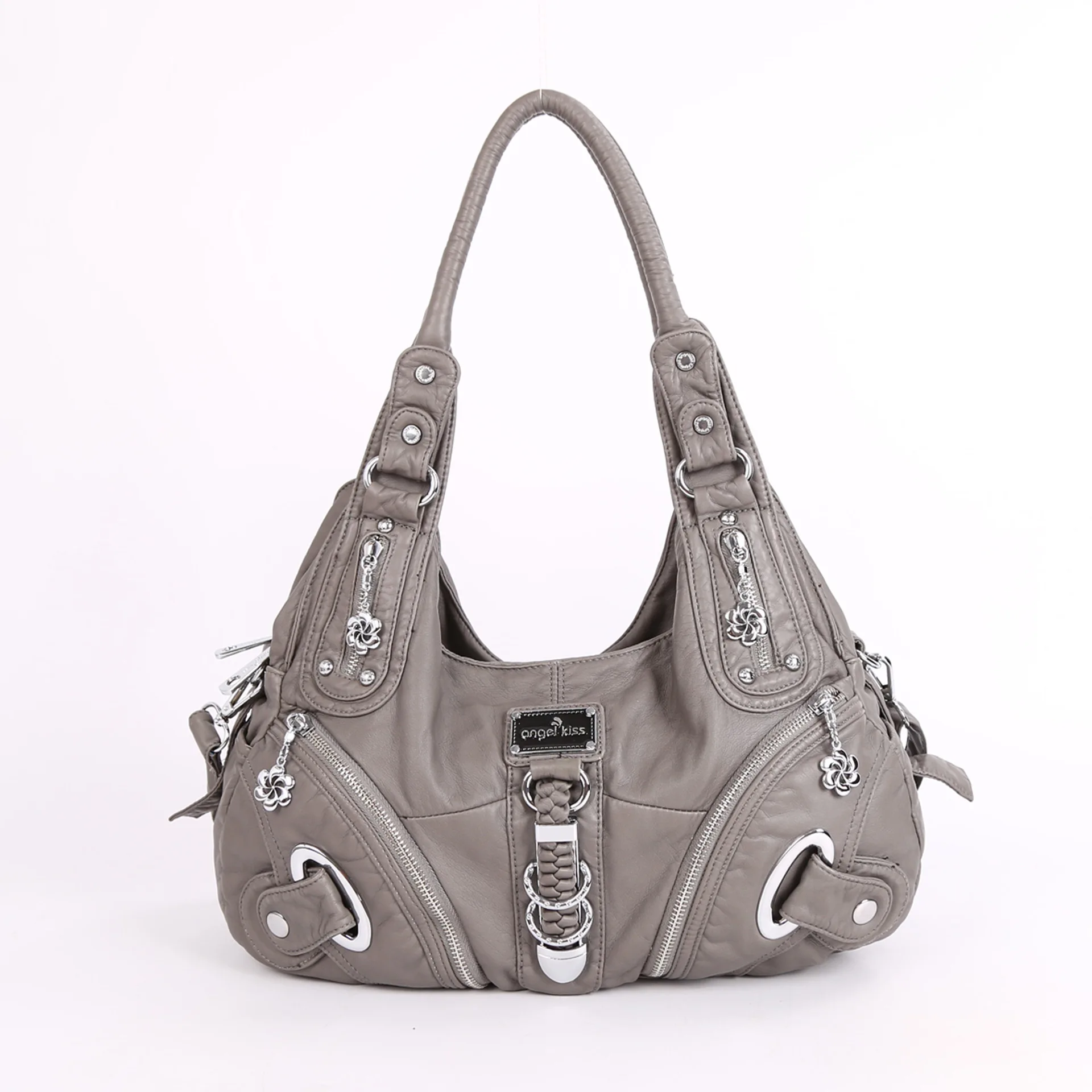 Light gray Женские сумки из омытой кожи, ретро сумки на плечо, модные однотонные креативные повседневные сумки-мессенджеры ZF9504 - Цвет: Light gray