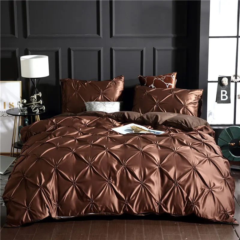 Chocolate Sherwood 2/3 шт. пижама из искусственного шелка, дамасской 3D с рюшами с вышивкой Комплект постельного белья постельное белье с наволочка класса люкс queen King Размеры - Цвет: Chocolate