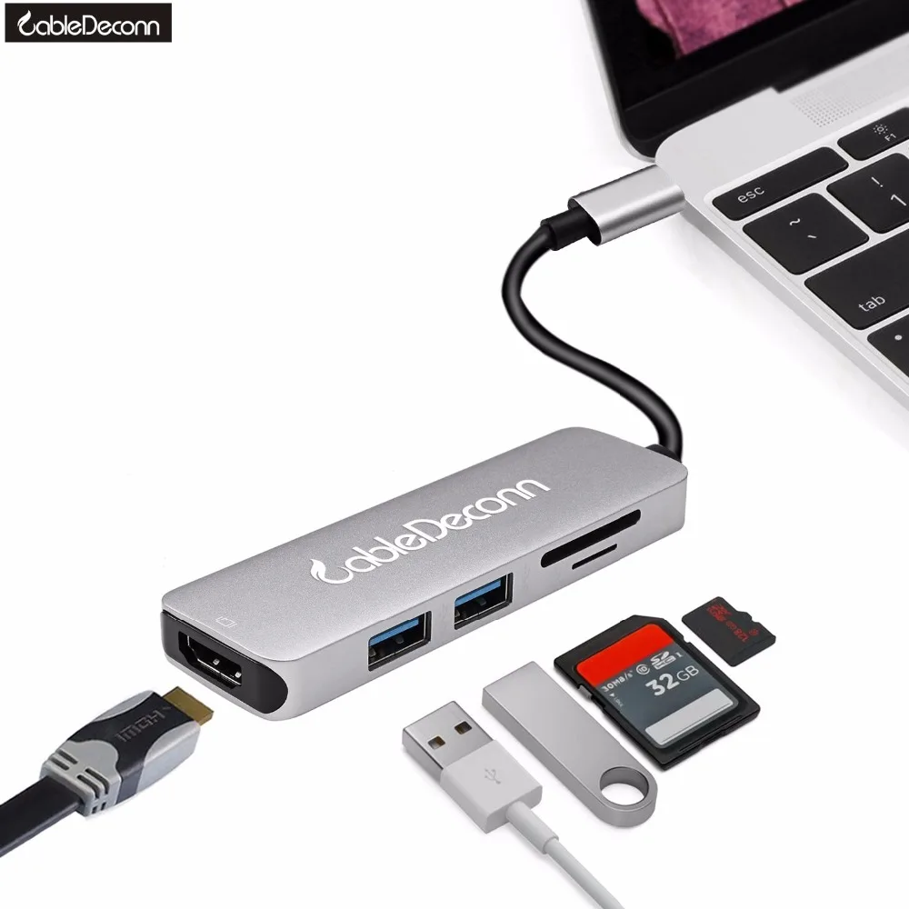 Thunderbolt 3 Hub USB C 1 Type к HDMI 4K 30Hz 2xUSB3. 0 концентратор TF SD карта 5IN1 кабель мини адаптер для