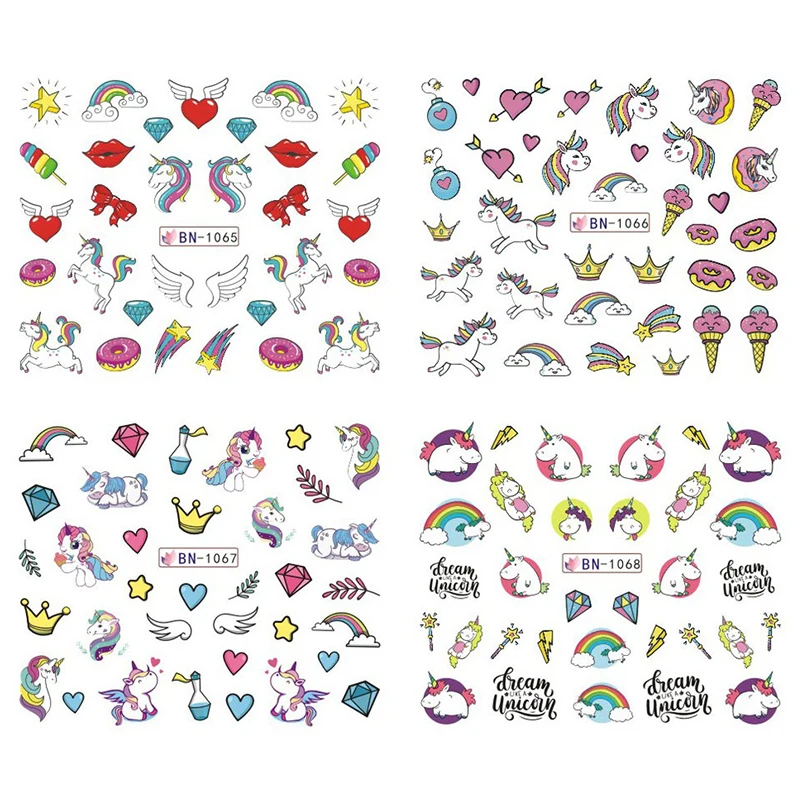 1 Набор 12 видов конструкций единороги наклейка на ногти водная переводная BN1057