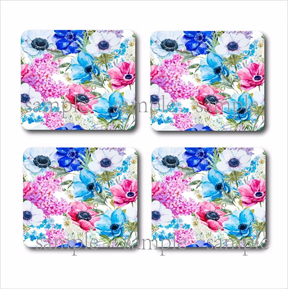 Набор из 4 подставок с акварелью и цветами подставки МДФ домашний декор в