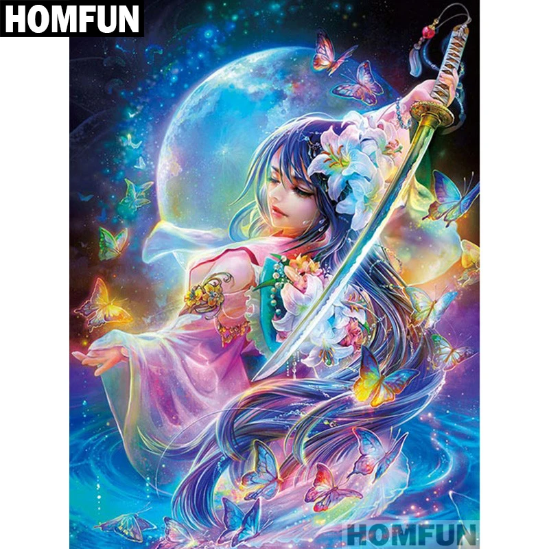 

Полноразмерная/круглая Алмазная 5D картина HOMFUN «сделай сам», вышивка крестиком «мультяшная девушка, луна», домашний декор, подарок A01090