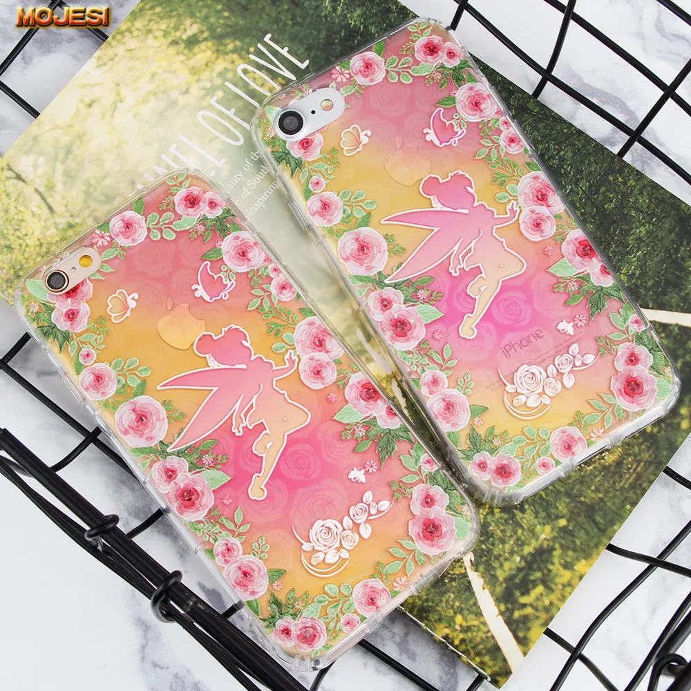 For IPhone6 6Plus Case Tinker Bell 3D Embossment Hang Rope IPhone7 7Plus Colored Drawing The Rose Fairy |