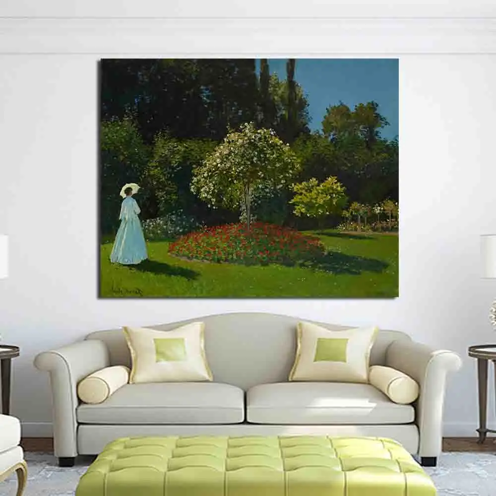 JQHYART Claude Monet Jeanne Marguerite Lady in a Garden художественное украшение стены картина маслом без