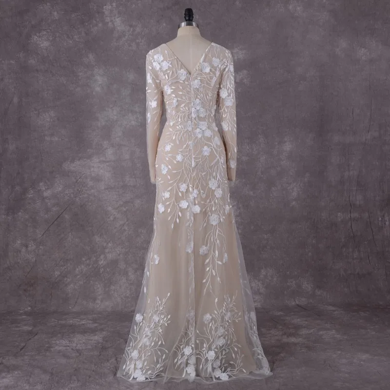 Винтажное кружевное свадебное платье русалки с длинным рукавом 2018 LORIE Robe
