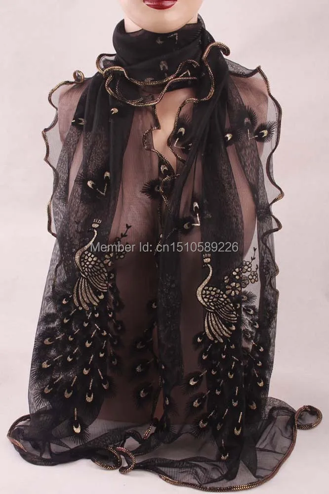 2014 Wonderful Chiffon Peacock Long Soft Scarf more color Size 190*43mm Wrap Shawl Stole For Stylish Women/Girls Free shipping | Аксессуары