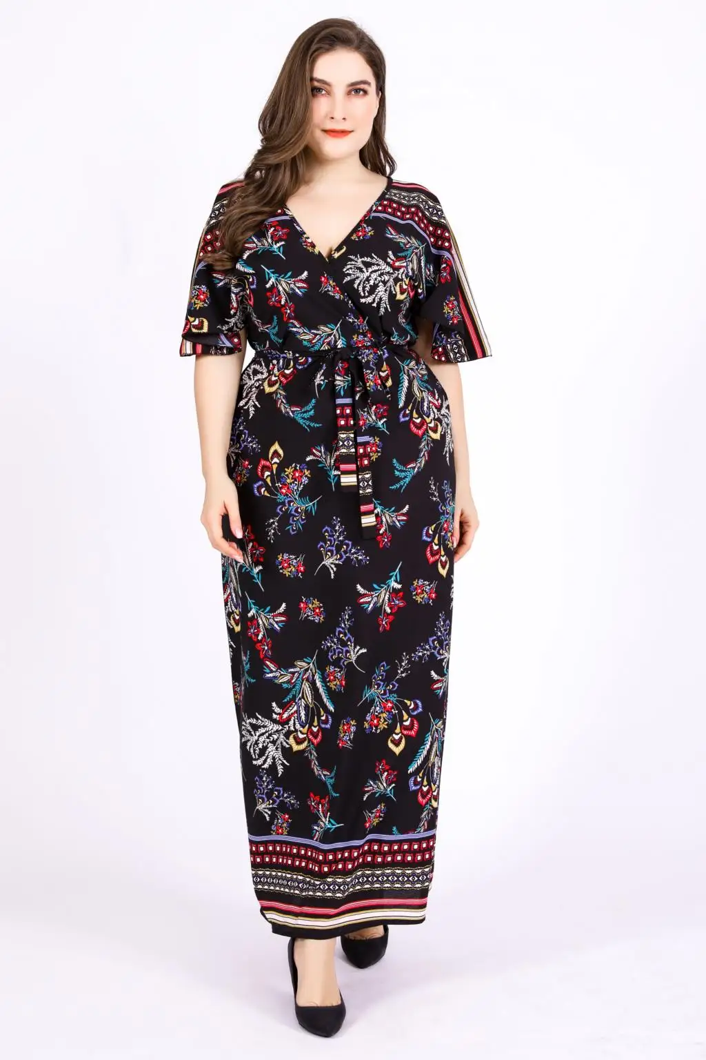 4xl 5xl 6xl размера плюс винтажные платья в стиле бохо женские летние платья с v-образным вырезом и коротким рукавом в стиле ретро с цветочным принтом длинное платье в стиле бохо платье с поясом
