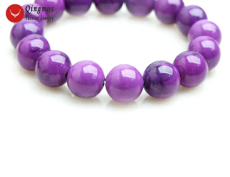 Модный женский браслет Qingmos Sugilite с 12 мм круглыми искусственными камнями Изящные