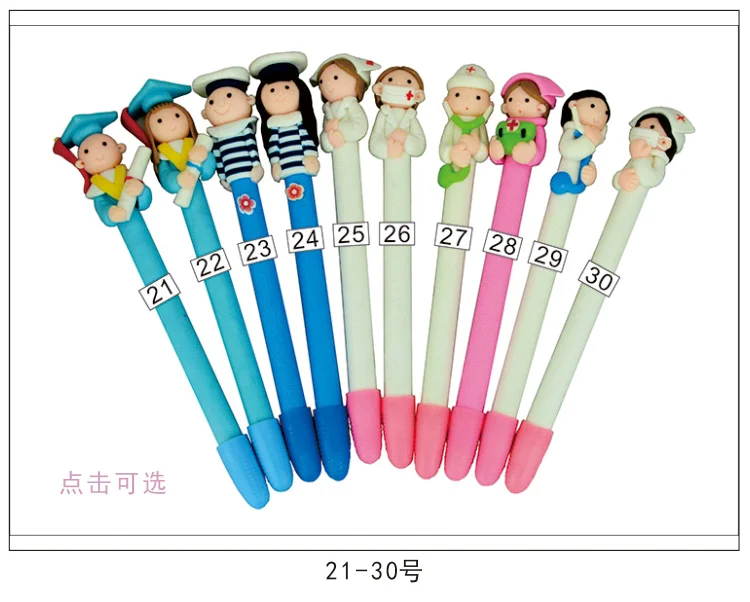 

50pcs/lot creative stationery doctor nurse pen lovely gift prizes soft polymer clay ballpoint pen stationery