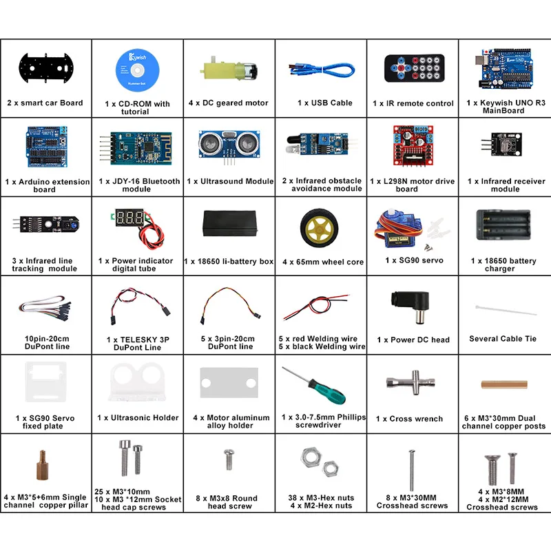 Keywish 4WD робот-машинки для Arduino Starter Kit умный автомобиль приложение RC робототехники обучающий комплект обучающий ствол игрушка малыш урок+ видео+ код