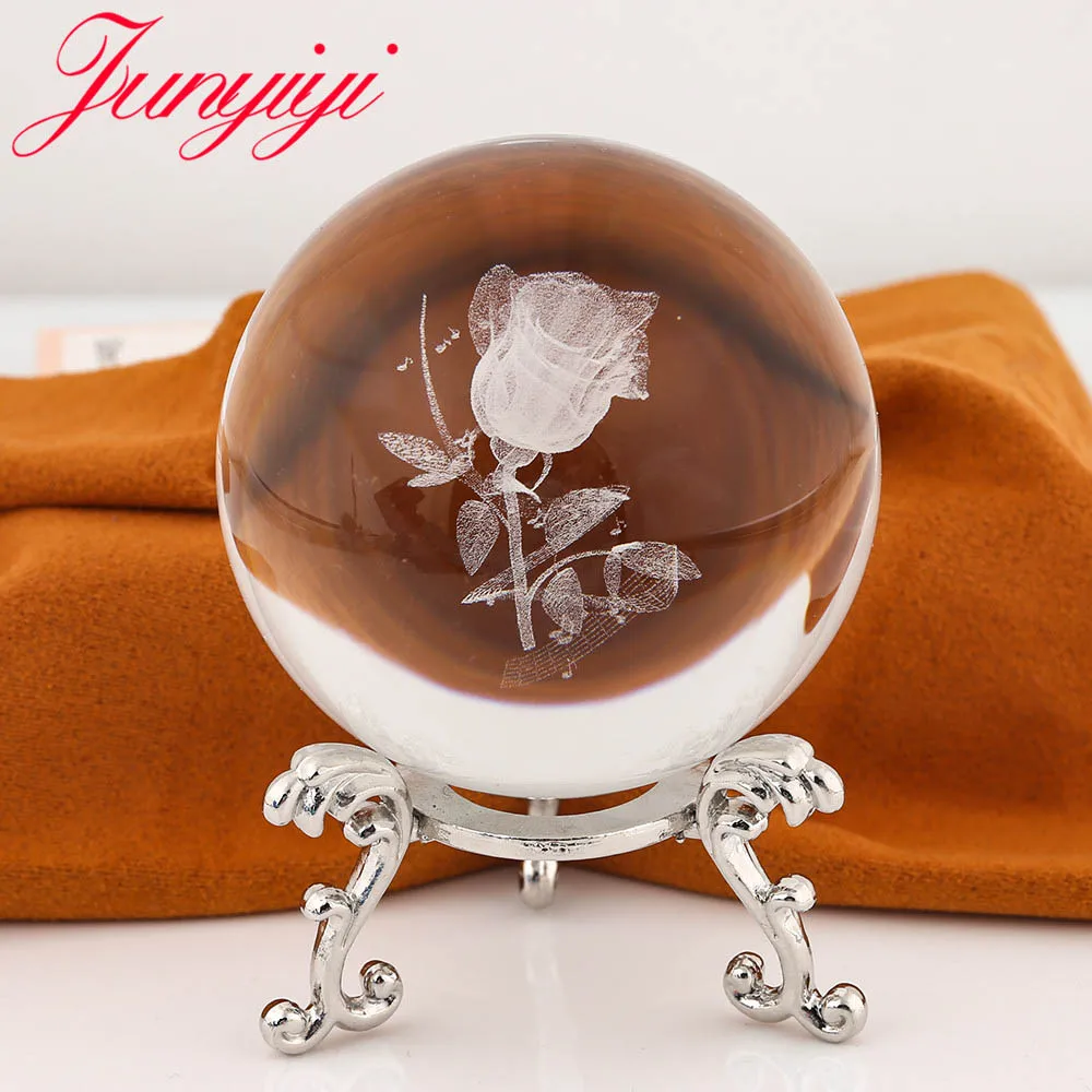 Silver Holder Декоративный шар Роза Rlower миниатюрный 3D лазерная гравировка I Love You стеклянная сфера Хрустальный ремесло Домашний Декор подарок на день рождения орнамент - Цвет: Silver Holder
