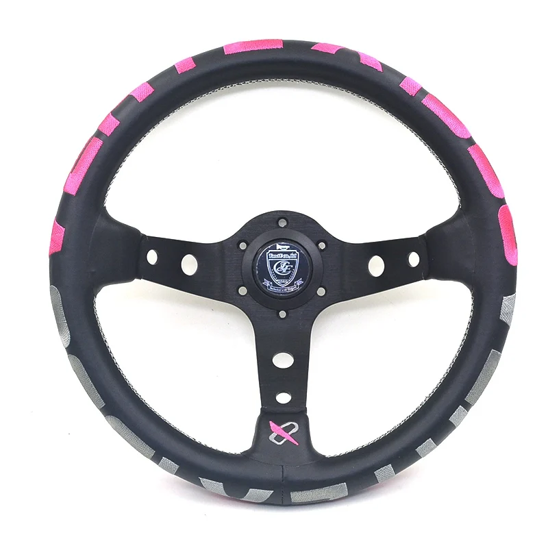 PINK Универсальный 13 ''330 мм розовый вышивка глубокое блюдо автомобиль гоночный Дрифт гонки спорт Vertex рулевое колесо - Цвет: PINK