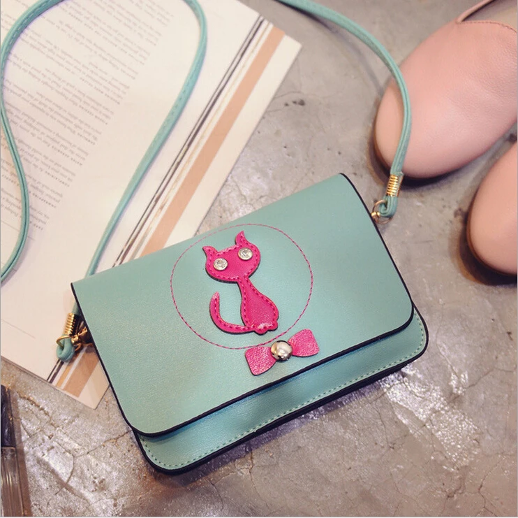 2015 High Quality Women Casual Cat Pattern Handbags PU Leather Fashion Brand Bow Mini Messenger Bags Bolsas Feniminas BT2111 | Багаж и
