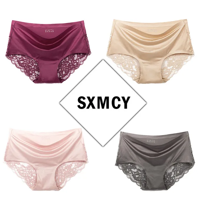 SXMCY 4 шт./лот, сексуальные кружевные Бесшовные женские трусы, ледяной шелк, ажурное кружевное нижнее белье, хлопковое нижнее белье, трусы-бикини - Цвет: Combination7