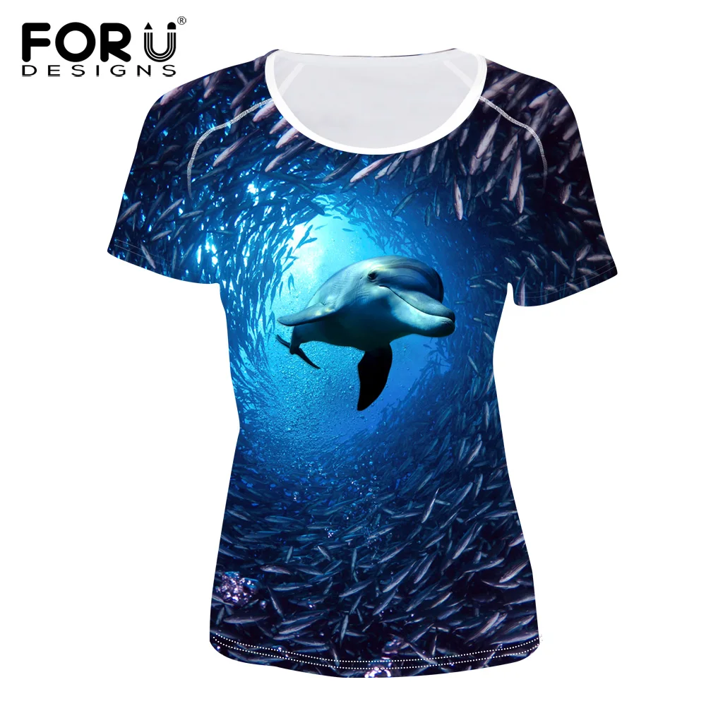 Женская футболка с принтом акулы FORUDESIGNS 3D дельфином для женщин повседневные