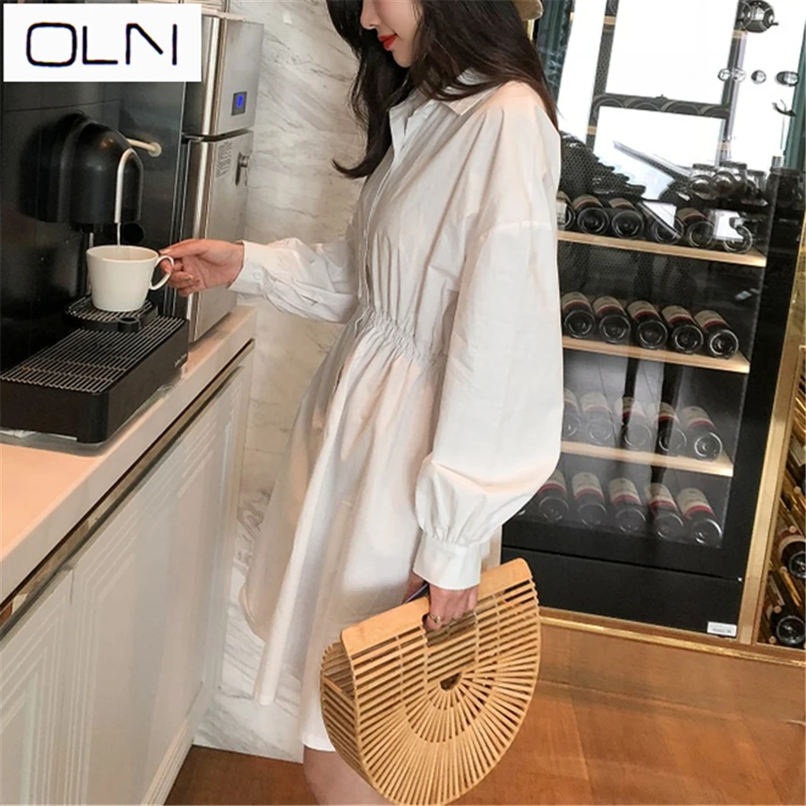 Vestidos корейское платье OLN новое летнее французское белое с маленькими карманами