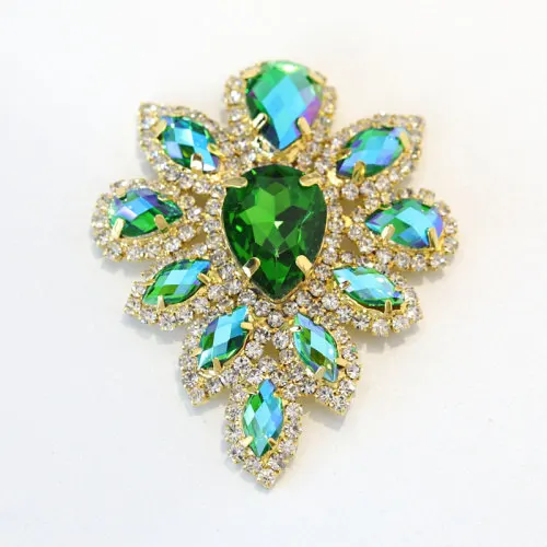 Emerald 5,8*4,5 см стразы из хрусталя, стразы, аппликация, Золотая основа, разноцветные стразы, аппликация для свадебного платья B1008 - Цвет: Emerald