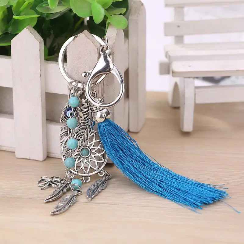 Handmade природных каменный брелок Ловец снов Ленточки для ключей с перьями Для