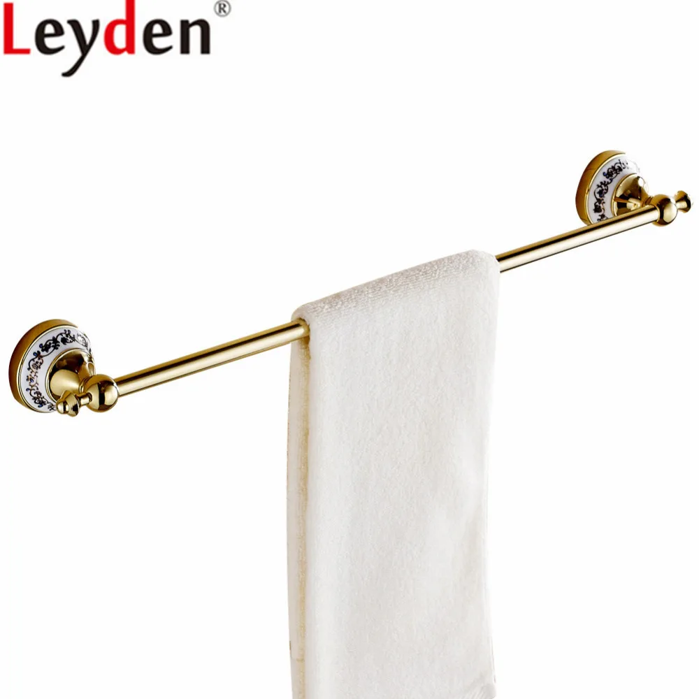 

Leyden Golden Finish Solid Brass and Creamic Base Single Towel Bar Lavatory Wall Mounted Towel Holder Bathroom Accessories