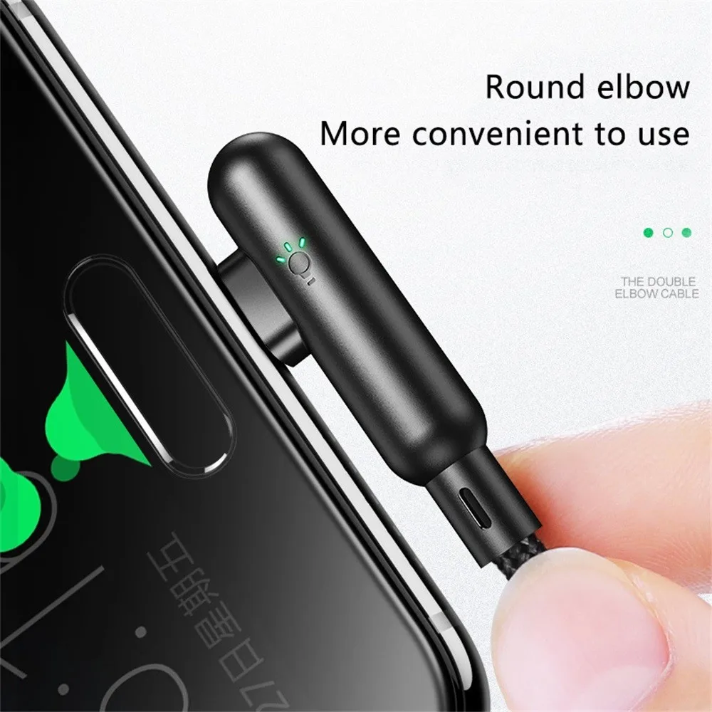 Для samsung прямоугольный micro USB кабель дата кабель 90 градусов Плетеный Тип C до 3A кабель для быстрой зарядки 4 фута с индикатором светильник