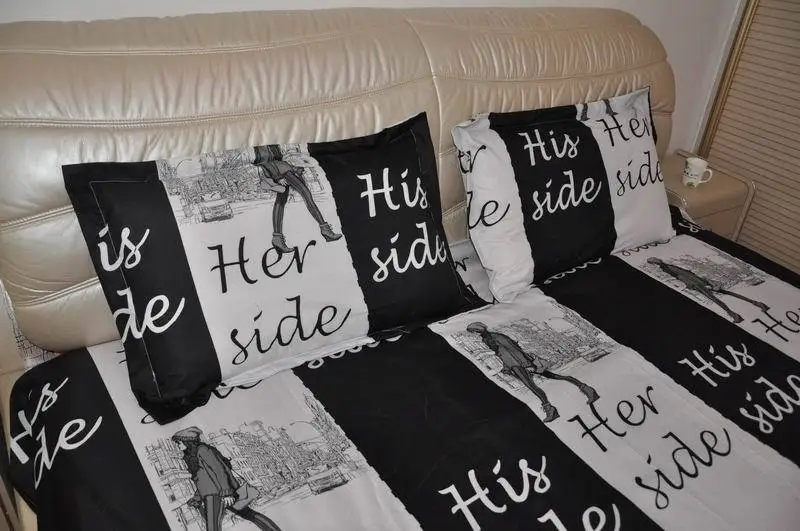 Home Textiles Lovers White And Black Bedding Set His Side &amp Her Soft Duvet Cover and Pillowcases 4Pcs Queen Size Comhoney | Дом и сад