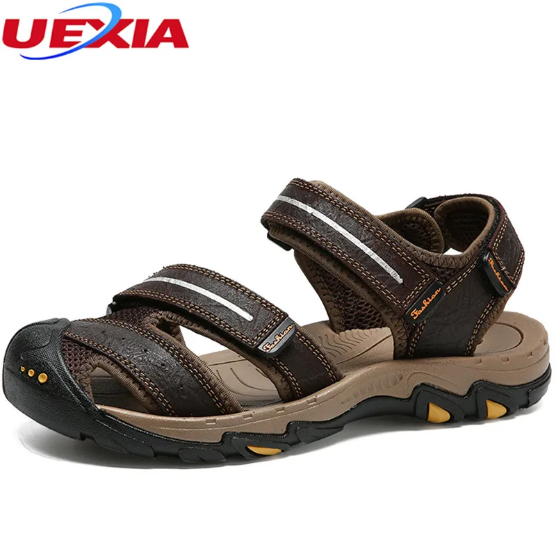 UEXIA 2018 Mens Sandals Leather Summer Beach Dress Fashion Outdoor Shoes Walking Sport Male Casual | Обувь