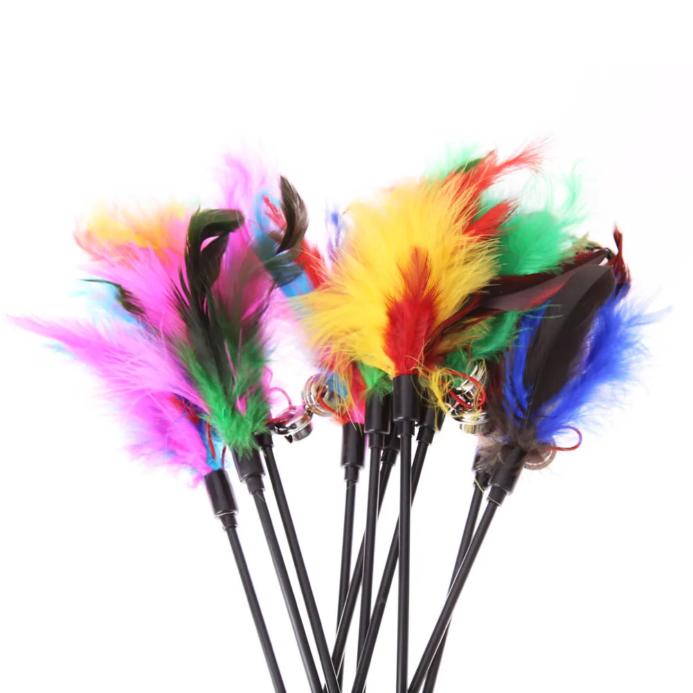 5pcs-15pcs Cat Toys Feather Wand Kitten Cat Teaser Turkey Feather Interactive Stick Toy Wire Chaser Wand Toy Random Color images - 6