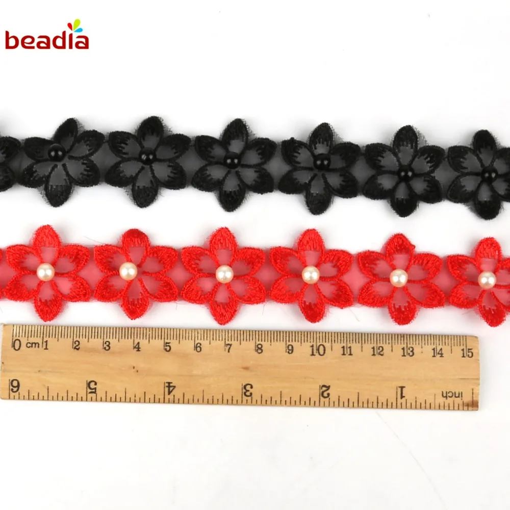 1 ярд жемчужный цветок растворимая органза кружевная отделка вязаная Свадебная