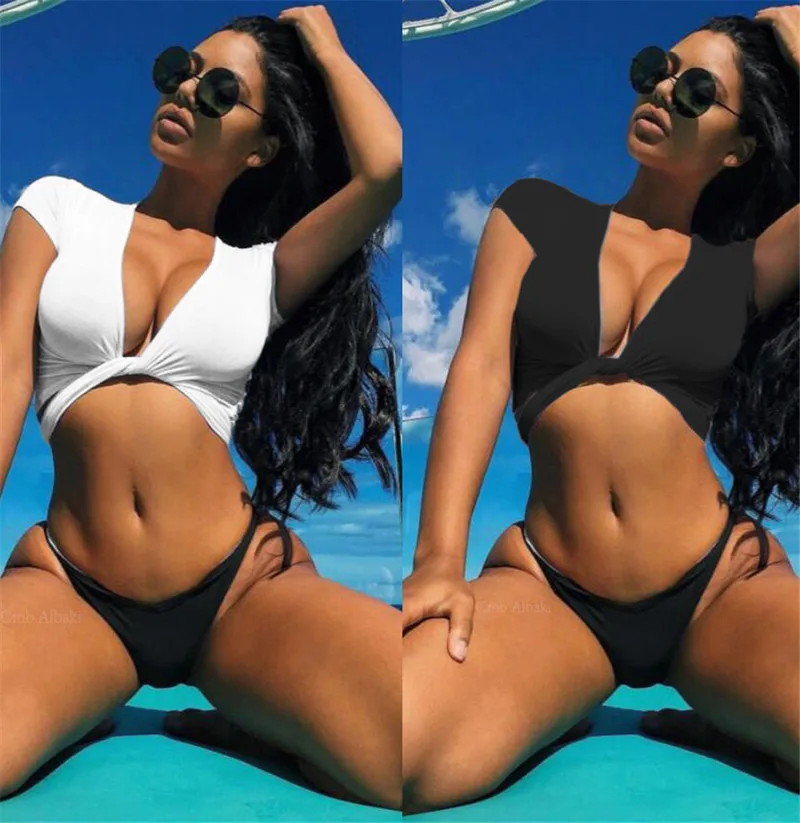 SAKKUS Женский комплект бикини из двух предметов с коротким рукавом сексуальный