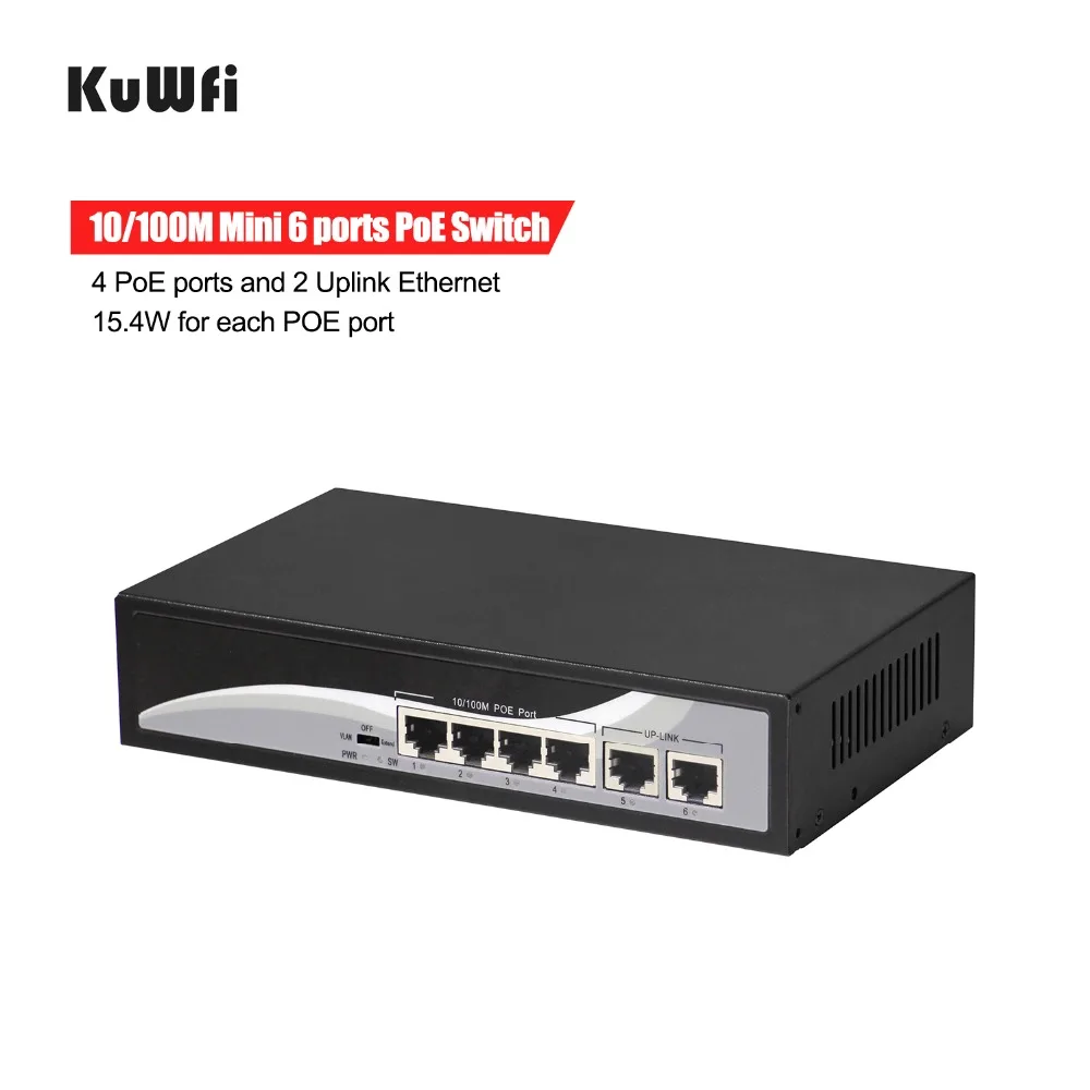 100 Мбит/с POE коммутатор 6 портов 48 В Ethernet сетевой быстрое переключение с 4PoE портом s