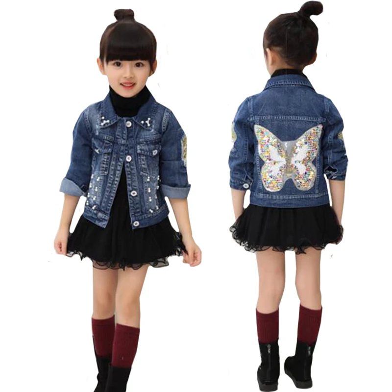 Butterfly style Ковбойские куртки с рисунком для девочек Джинсовая одежда весенне-осеннее пальто для девочек детские куртки для девочек детская одежда - Цвет: Butterfly style
