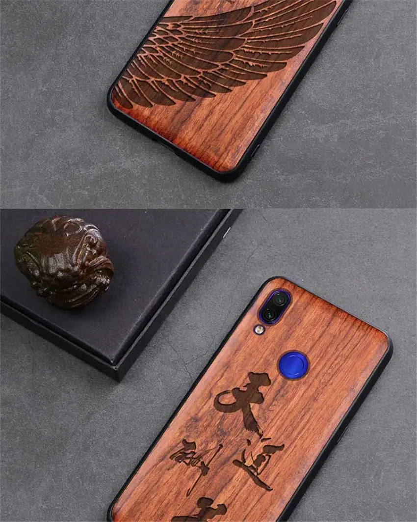 Резной деревянный ящик для Xiaomi redmi note 7 Xiaomi redmi note 7 pro противоударный чехол TPU бампер чехол redmi note 7 Чехол деревянный корпус