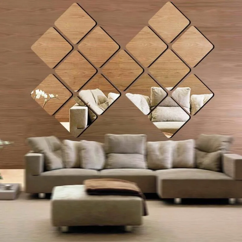 Золото/серебро 3 размера 3D квадратное зеркало наклейка на стену съемный домашний