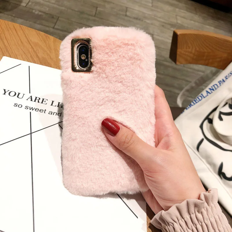Роскошный пушистый кроличья шерсть чехол для телефона iphone 7 8 6 6s plus X XS MAX XR
