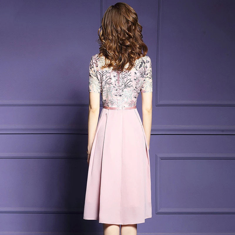 LiuLi Tree Платье с принтом короткими рукавами Ретро стиль элегантное для дня