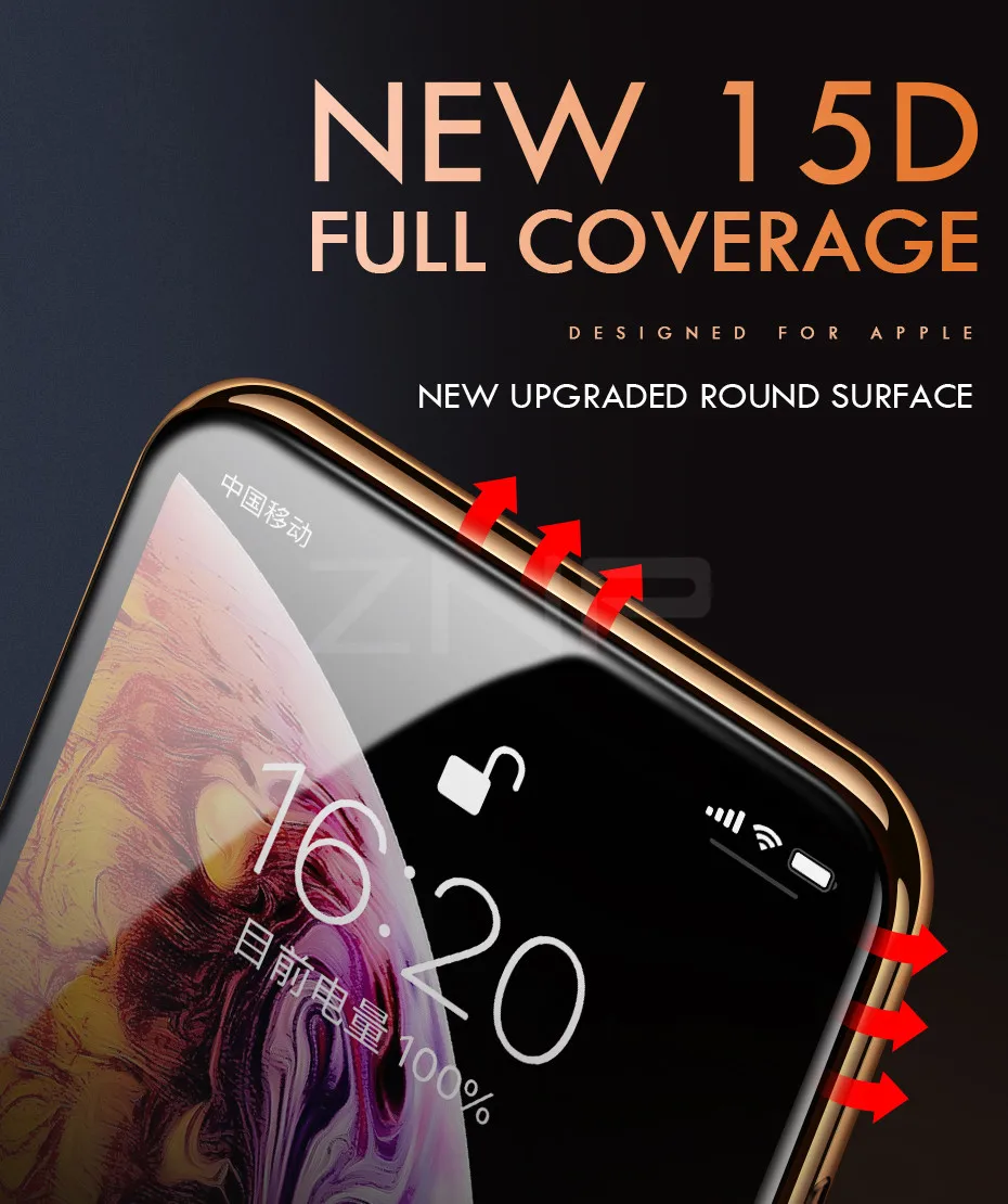 ZNP 15D защитное стекло с закругленными краями для iPhone 7 8 6 6S Plus, закаленное защитное стекло для iPhone X XS Max XR