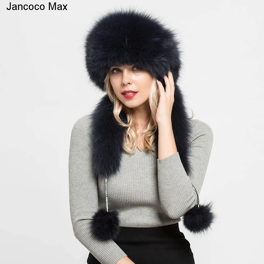 Jancoco Max/новые стильные женские теплые зимние шапки из натурального меха кролика Рекс и лисы модные меховые шапки шарф наивысшего качества S7145