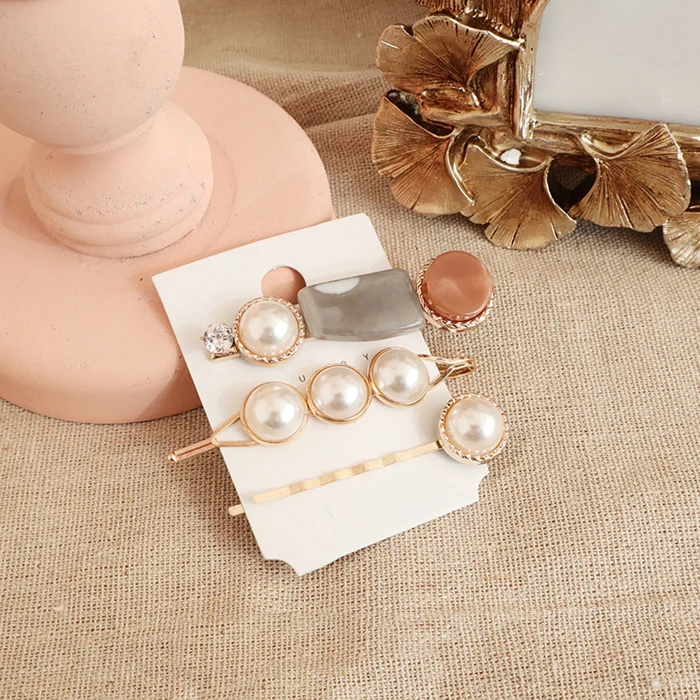 3pcs/set Fashion ins Korea Metal Gold Imitiation geometric Pearl Hair Clips for women hairpin barrett Accessories |