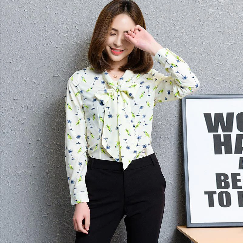 Женские летние шифон блузки рубашки леди в полоску для девочек с принтом птиц