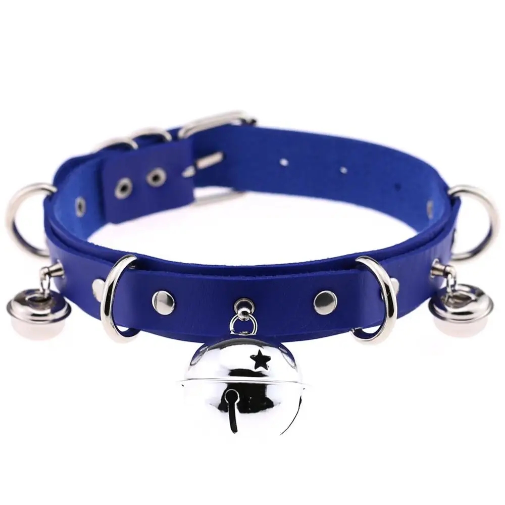 blue Женский мужской PU чокер сексуальный маленький колокольчик кожаный воротник, БДСМ ожерелье-бондаж на шею, секс-игрушки для пары - Окраска металла: blue