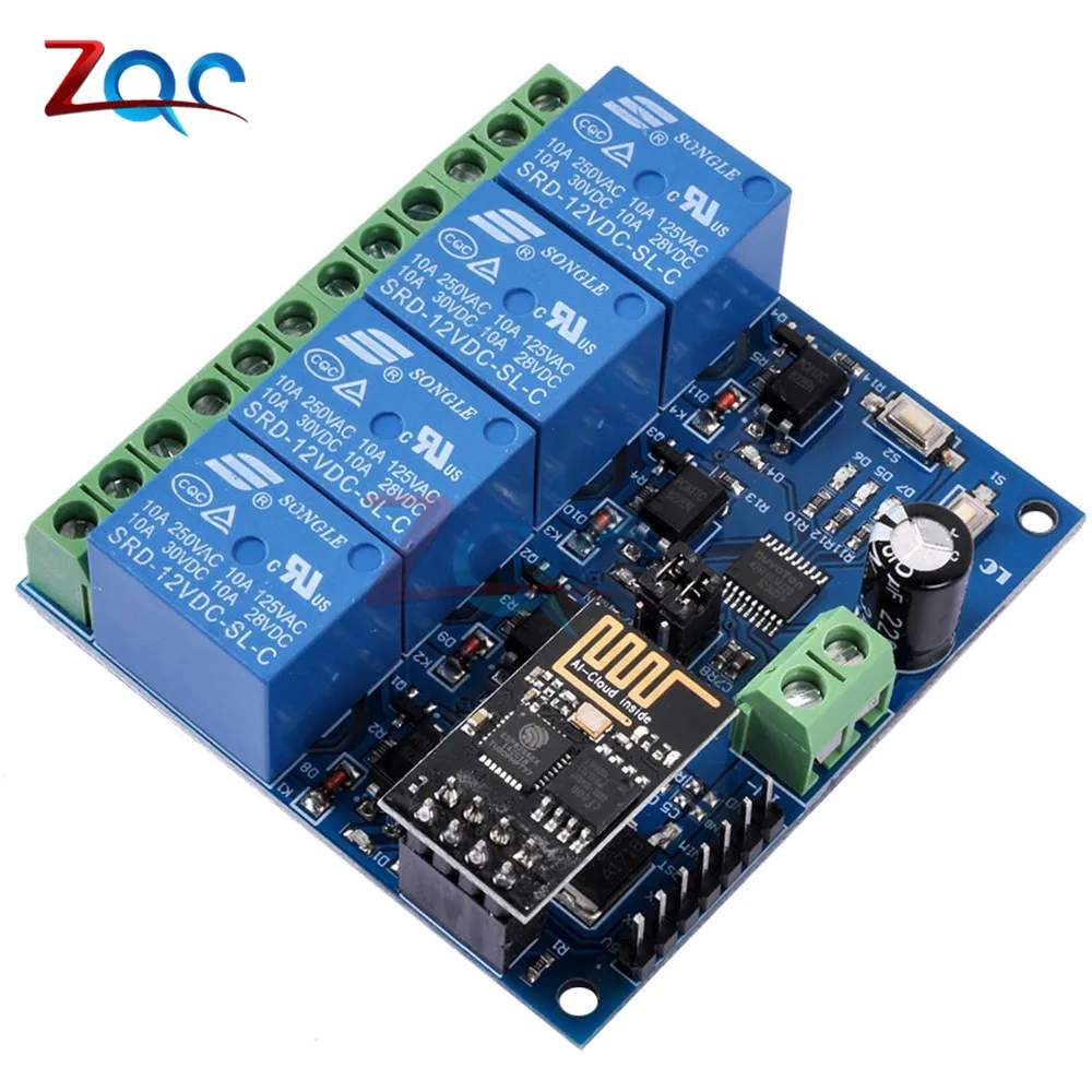 

ESP8266 ESP-01 4 Channel WiFi Relay Module DC 12V for Arduino IOT Smart Home