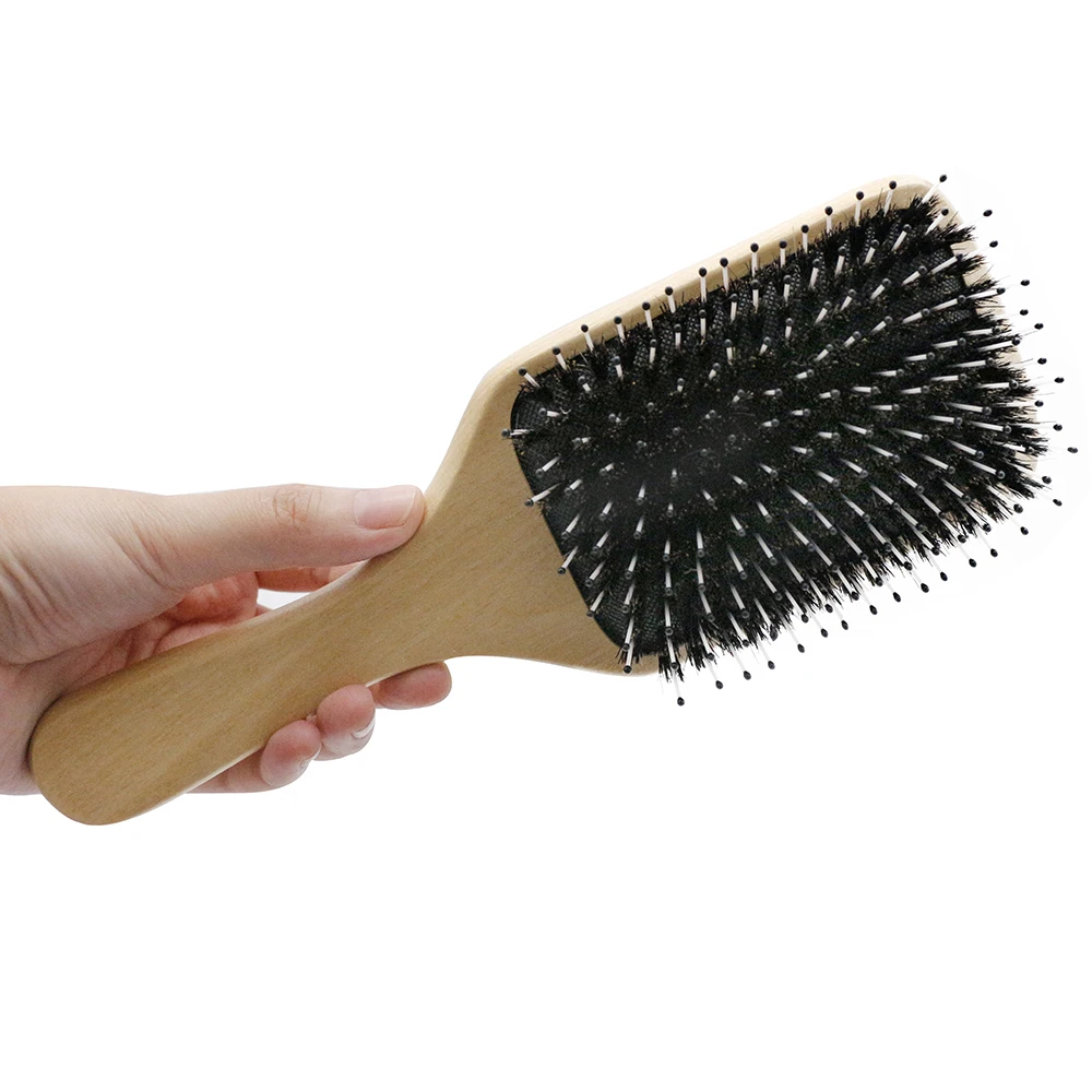 

CestoMen 100% Boar Bristle Paddle Brush Cushion Wood Hair Massage Brushes For Detangle Hair Styling Tools Anti Static