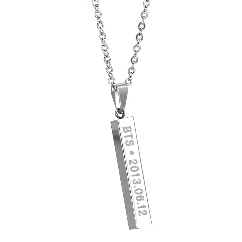Fashion Members Name Date Cuboid Bar Pendant Necklace Jewelry Silver Titanium Chain Necklaces Pendants | Украшения и аксессуары